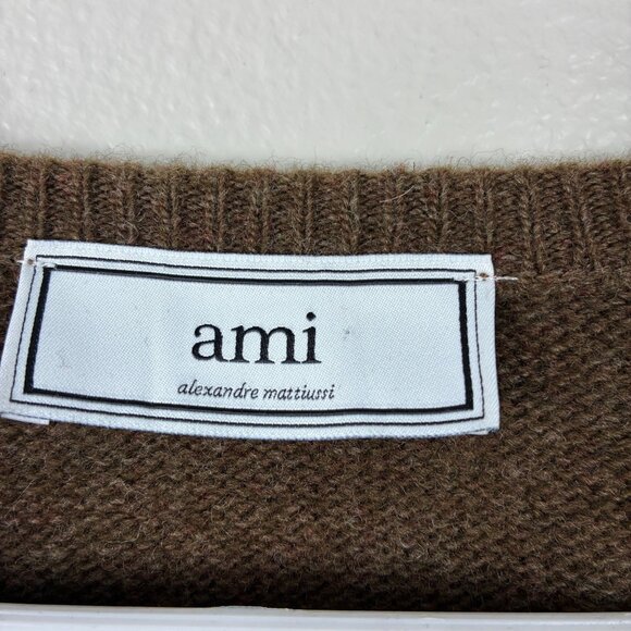 Ami Alexandre Mattiussi Argyle V Neck Sweater Camel Size Medium Preppy - Picture 3 of 7